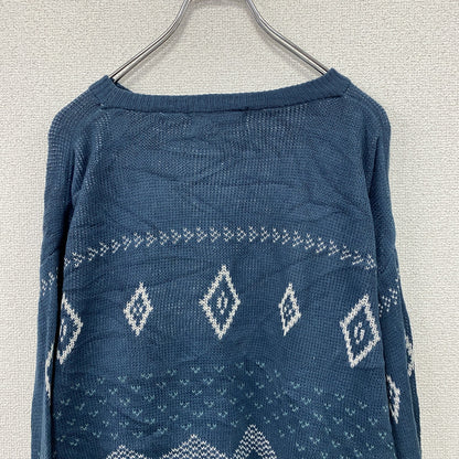 ～90s　oasis　ニットセーター　ヴィンテージ　青　ブルー　Sサイズ