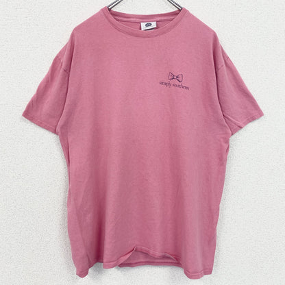 古着 used　Simply Southern　半袖アニマル柄プリントTシャツ　ワンポイント　ピンク　リス　レトロ　Ｌサイズ