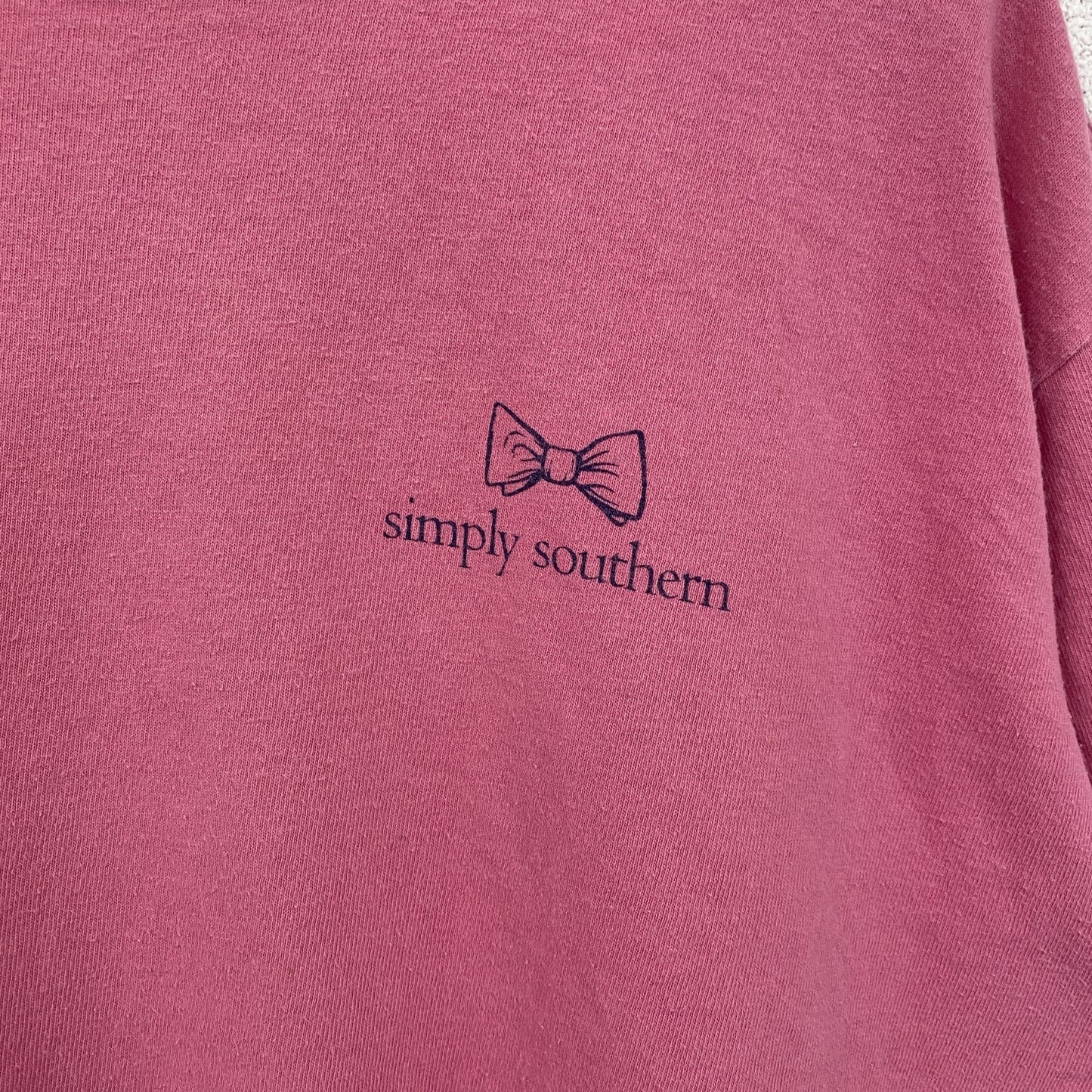 古着 used　Simply Southern　半袖アニマル柄プリントTシャツ　ワンポイント　ピンク　リス　レトロ　Ｌサイズ