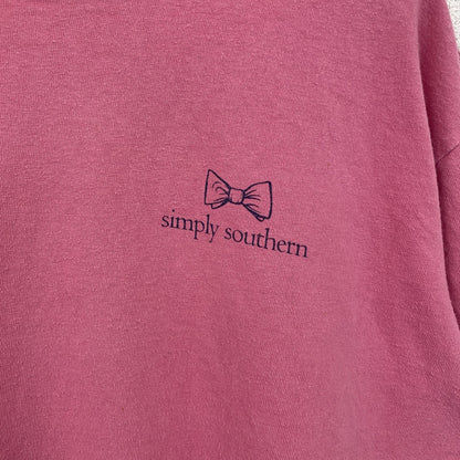 古着 used　Simply Southern　半袖アニマル柄プリントTシャツ　ワンポイント　ピンク　リス　レトロ　Ｌサイズ