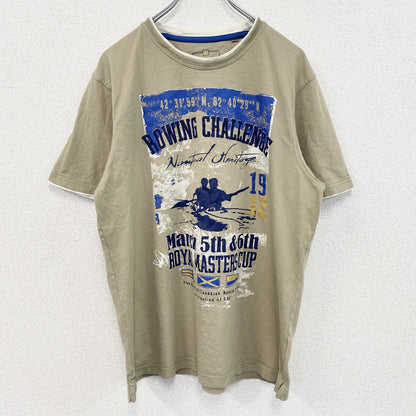 古着 used　半袖プリントTシャツ　カヌー　ボート　ローイング　ベージュ　クルーネック　レトロデザイン　Lサイズ