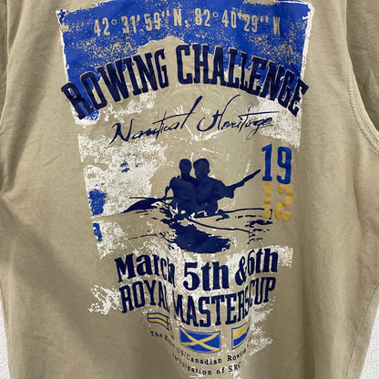 古着 used　半袖プリントTシャツ　カヌー　ボート　ローイング　ベージュ　クルーネック　レトロデザイン　Lサイズ