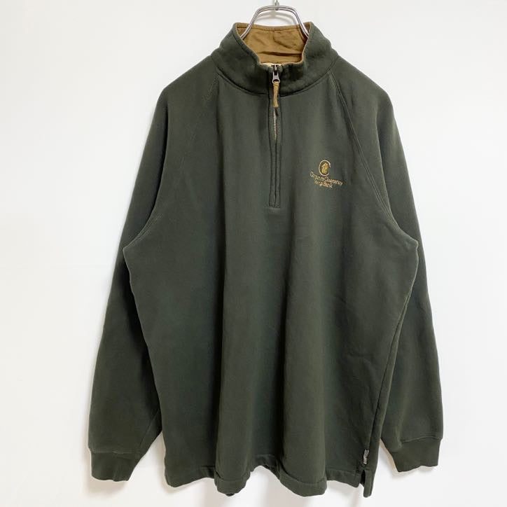 古着 used　WOOLRICH ウールリッチ　長袖ハーフジップスウェット　トレーナー　ワンポイント刺繡　カーキ　レトロ　Lサイズ