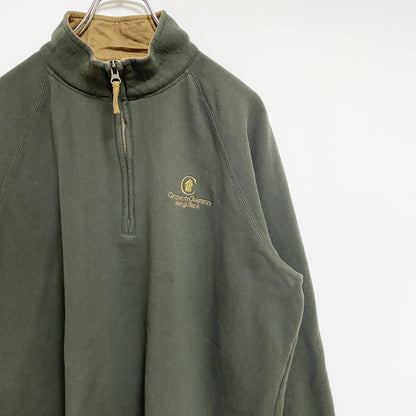 古着 used　WOOLRICH ウールリッチ　長袖ハーフジップスウェット　トレーナー　ワンポイント刺繡　カーキ　レトロ　Lサイズ