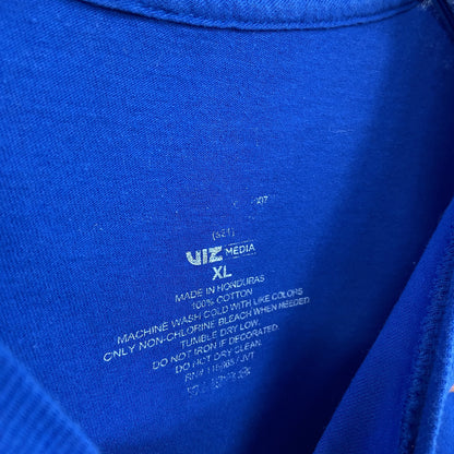 古着 used　半袖アニメプリントTシャツ　NARUTO　少年ジャンプ　うずまきナルト　ラーメン一楽　青　クルーネック　XLサイズ