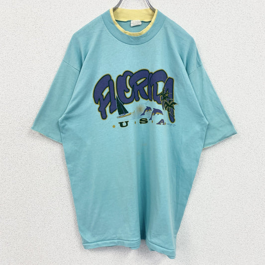古着 used　90s　1994　半袖プリントTシャツ　ヴィンテージ　クルーネック　レトロデザイン　水色　ライトブルー　XLサイズ