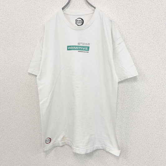 古着 used　DEMON SLAYER　半袖アニメプリントTシャツ　鬼滅の刃　竃門炭治郎　白　クルーネック　Lサイズ
