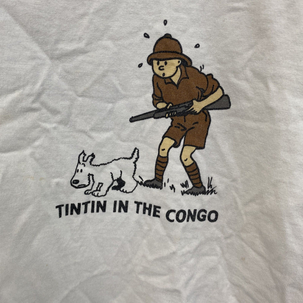 古着 used　半袖プリントTシャツ　ハンティング　ワニ　犬　両面プリント　白　ホワイト　クルーネック　レトロデザイン　XLサイズ