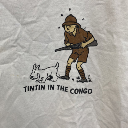 古着 used　半袖プリントTシャツ　ハンティング　ワニ　犬　両面プリント　白　ホワイト　クルーネック　レトロデザイン　XLサイズ