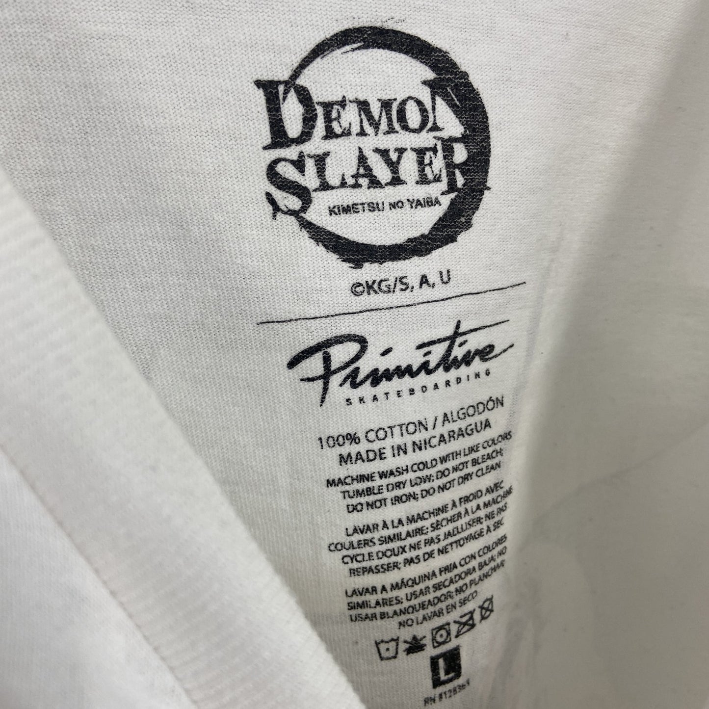 古着 used　DEMON SLAYER　半袖アニメプリントTシャツ　鬼滅の刃　竃門炭治郎　白　クルーネック　Lサイズ