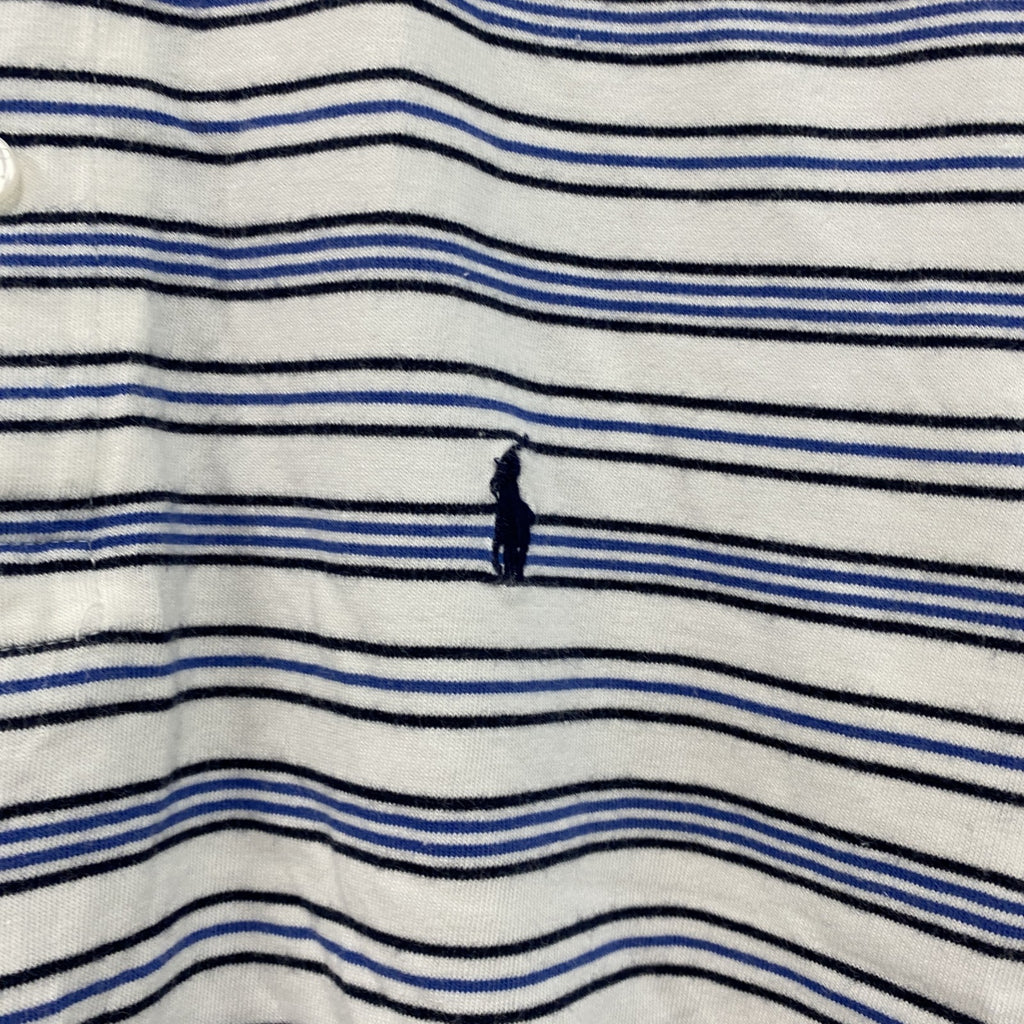 Polo　ポロ　半袖ポロシャツ　ロゴ刺繡　ストライプ柄　青　ブルー　Mサイズ