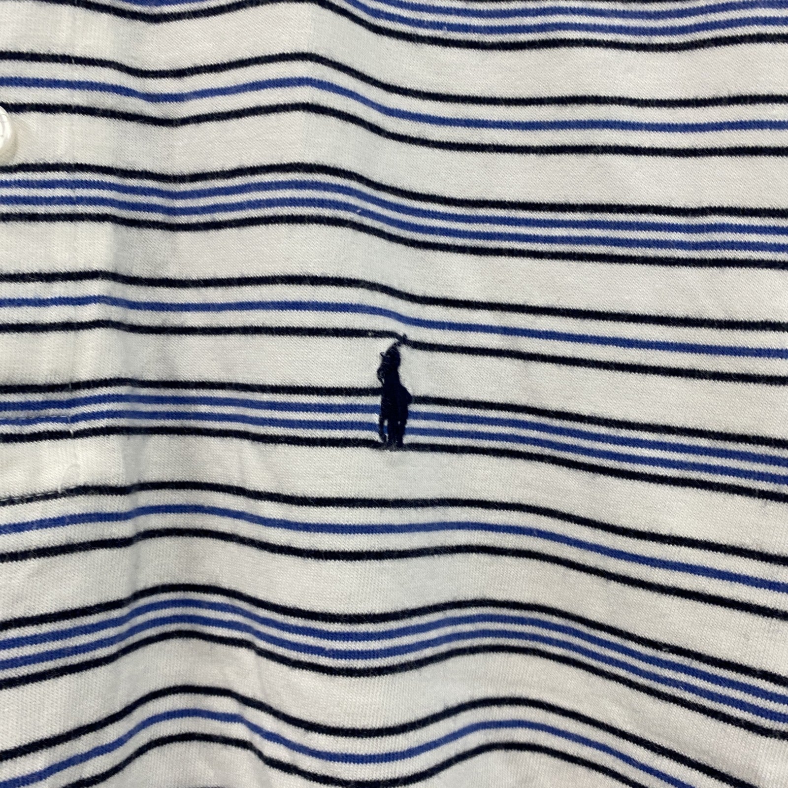 Polo　ポロ　半袖ポロシャツ　ロゴ刺繡　ストライプ柄　青　ブルー　Mサイズ