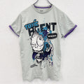 古着 used　半袖プリントTシャツ　モンスター　ゾンビ　灰色　紫　ライトグレー　パープル　クルーネック　レトロデザイン　Sサイズ