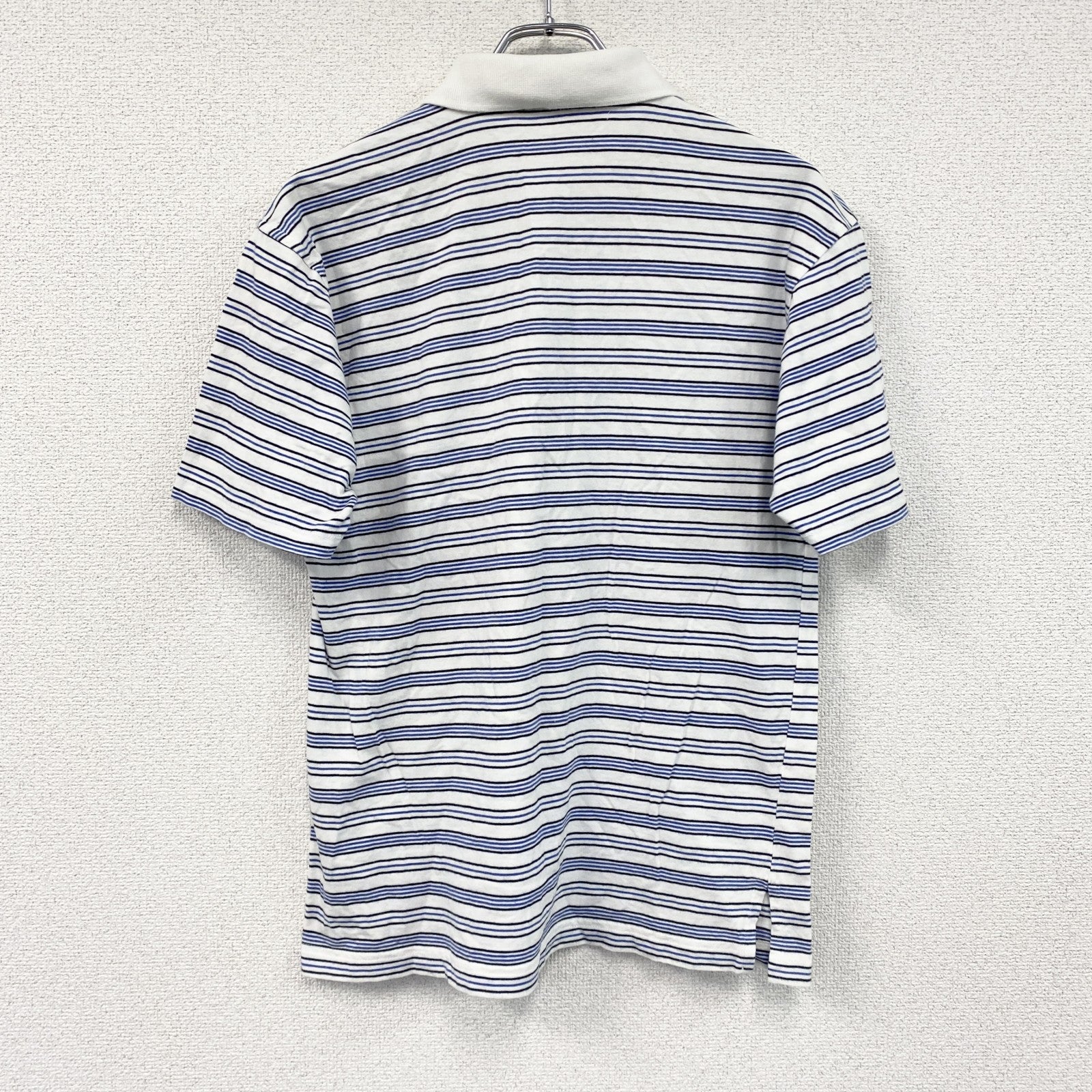 Polo　ポロ　半袖ポロシャツ　ロゴ刺繡　ストライプ柄　青　ブルー　Mサイズ