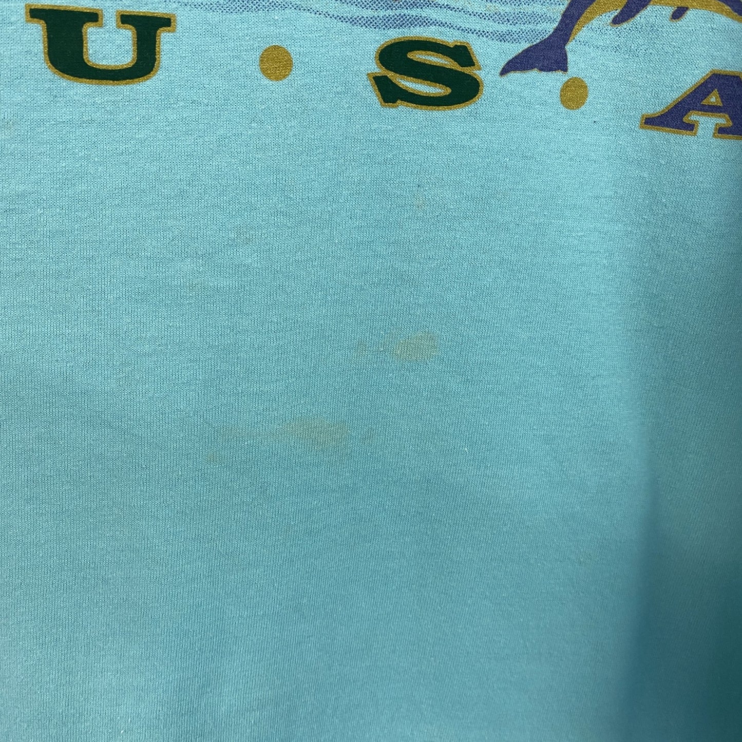 古着 used　90s　1994　半袖プリントTシャツ　ヴィンテージ　クルーネック　レトロデザイン　水色　ライトブルー　XLサイズ