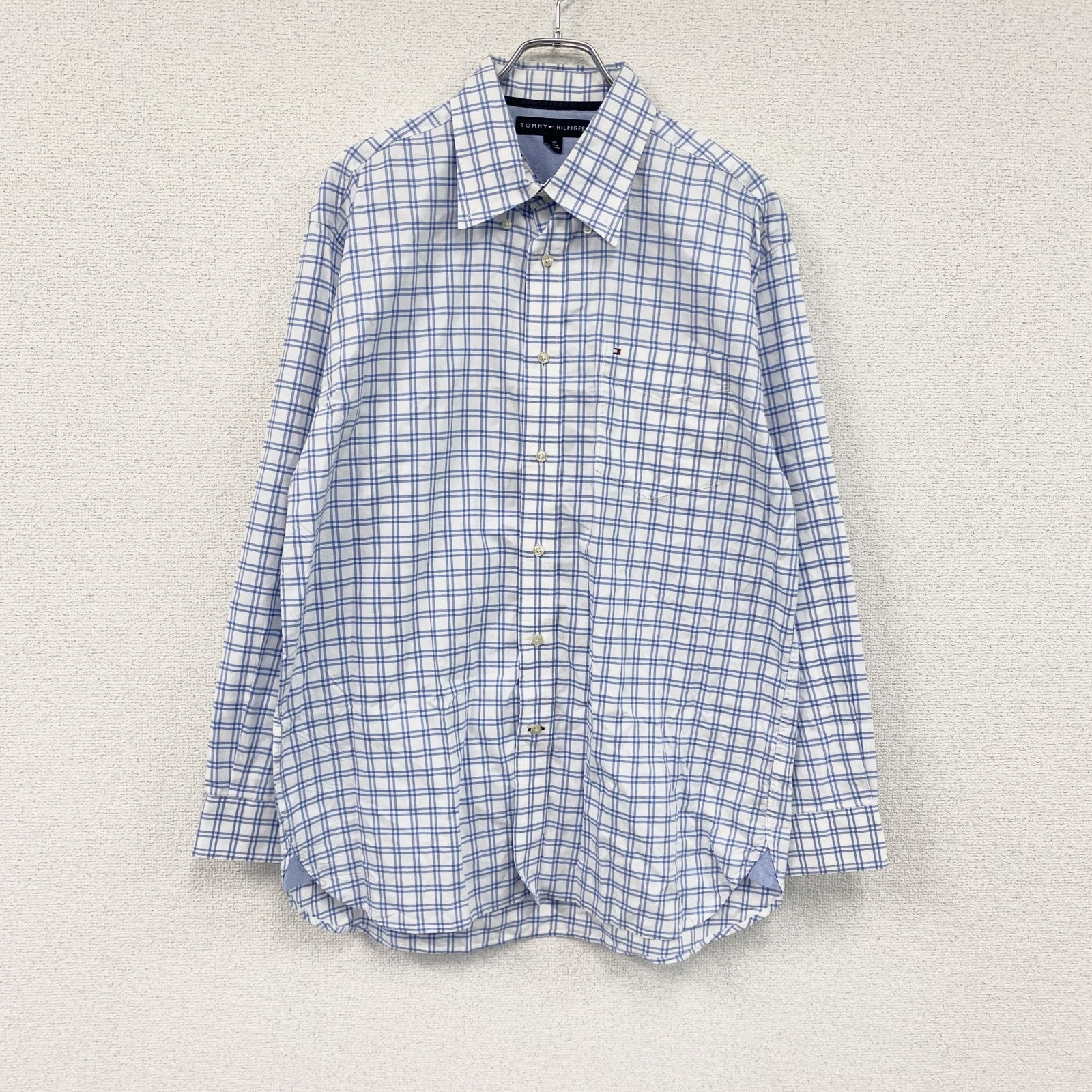 TOMY HILFIGER　トミーヒルフィガー　長袖シャツ　チェック柄　水色　ライトブルー　Lサイズ