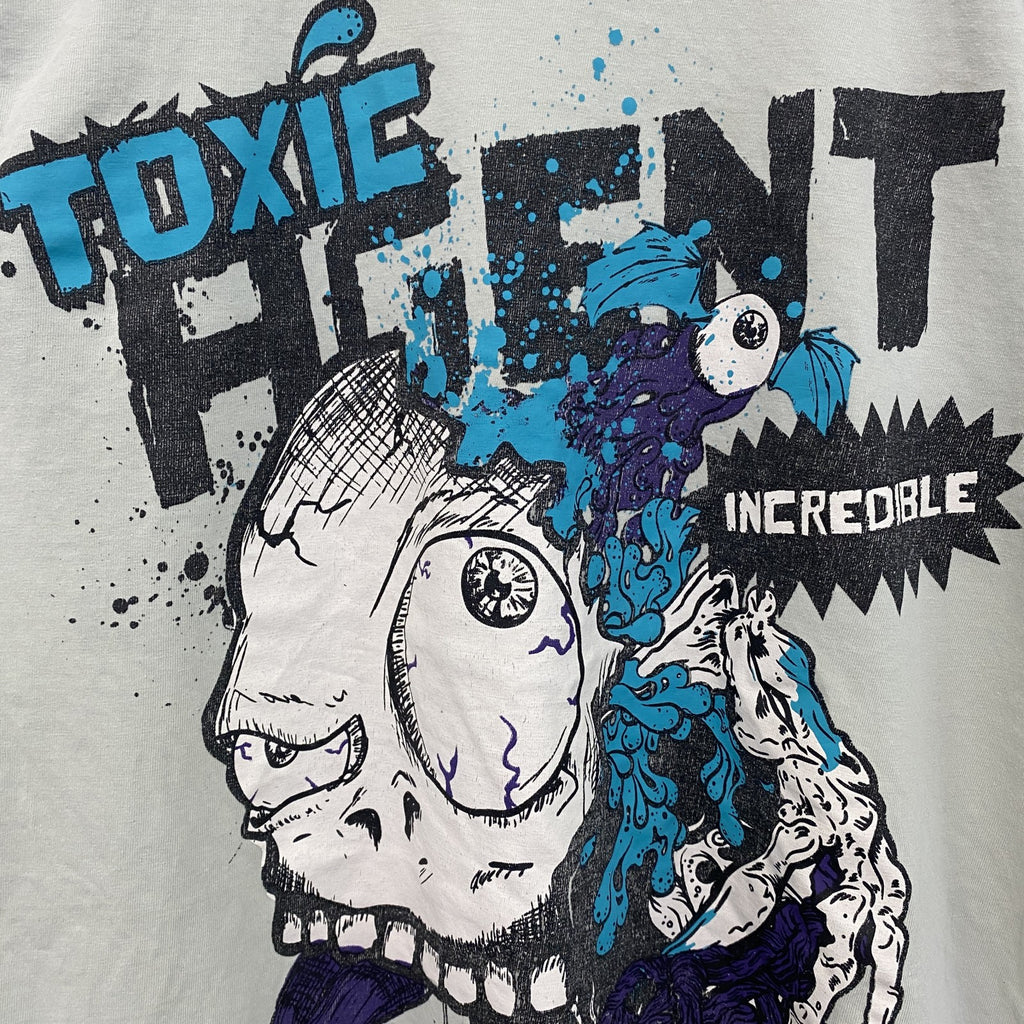 古着 used　半袖プリントTシャツ　モンスター　ゾンビ　灰色　紫　ライトグレー　パープル　クルーネック　レトロデザイン　Sサイズ