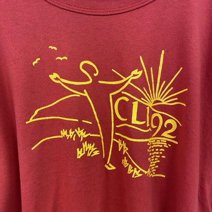 古着 used　90s　RUSSELL ラッセル　半袖プリントTシャツ　ヴィンテージ　シングルステッチ　赤　レトロ　XLサイズ