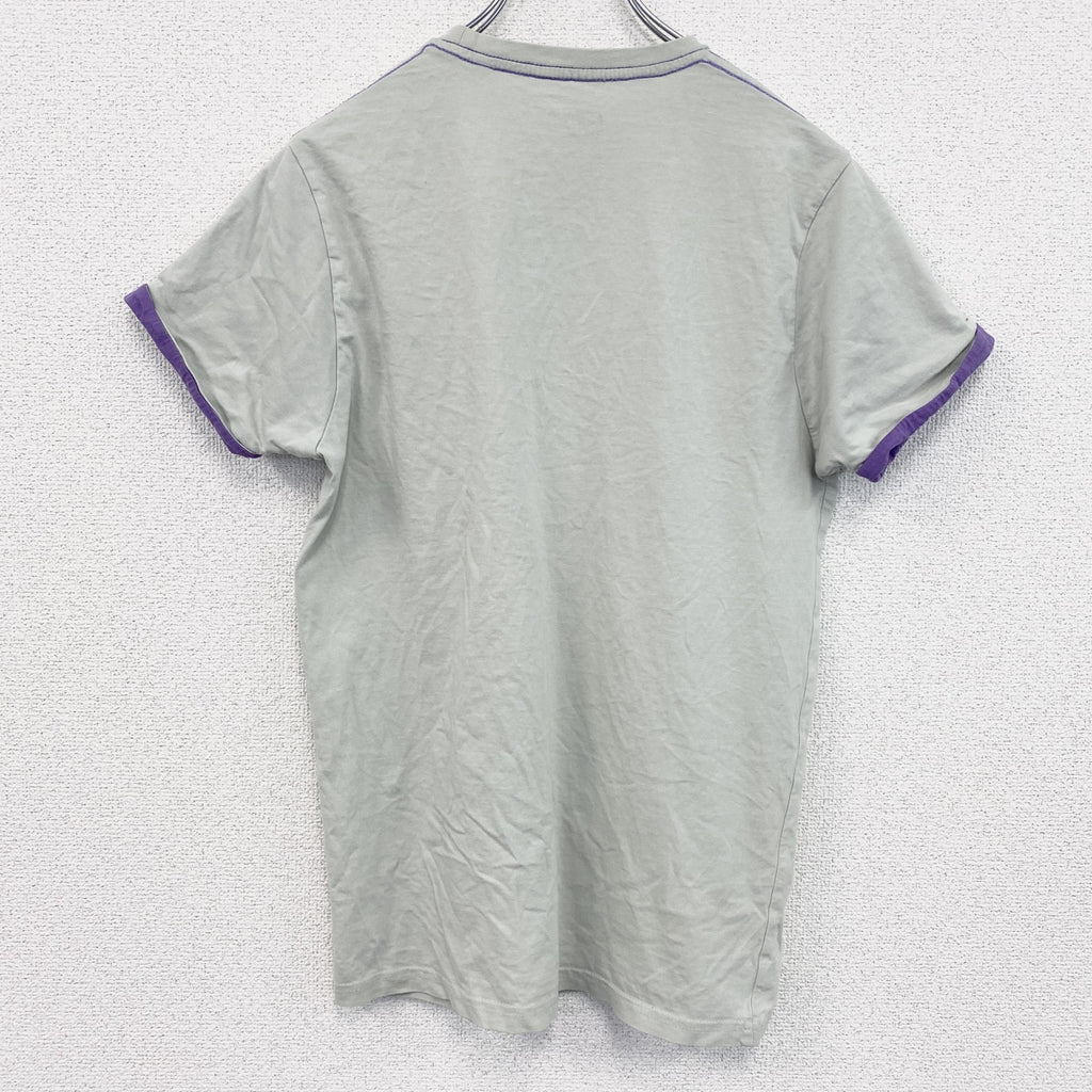 古着 used　半袖プリントTシャツ　モンスター　ゾンビ　灰色　紫　ライトグレー　パープル　クルーネック　レトロデザイン　Sサイズ