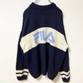 90s　FILA フィラ　ロゴデザインニットセーター　ビックシルエット　ヴィンテージ　ネイビー　XLサイズ