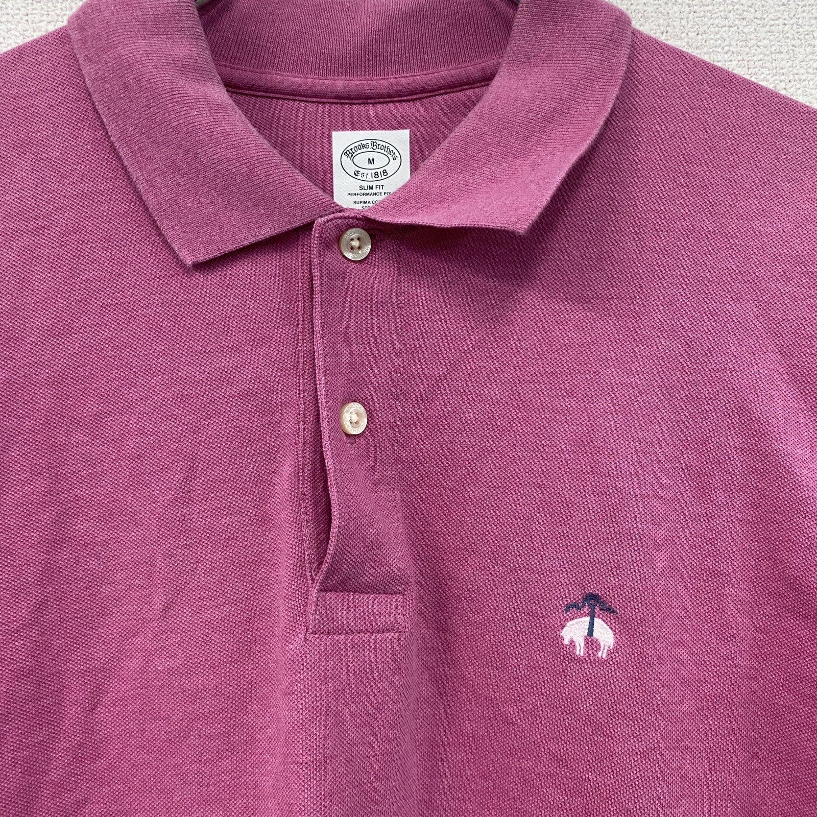 Brooks Brothers　ブルックスブラザーズ　半袖ポロシャツ　ロゴ刺繡　ピンク　Mサイズ