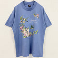 古着 used　90s　半袖プリントTシャツ　ヴィンテージ　シングルステッチ　花柄　水色　クルーネック　レトロ　Lサイズ