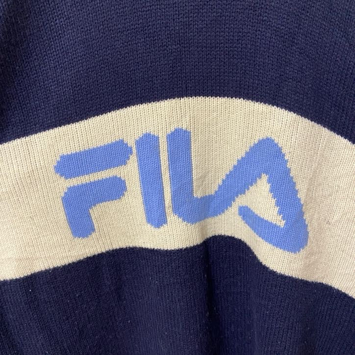 90s　FILA フィラ　ロゴデザインニットセーター　ビックシルエット　ヴィンテージ　ネイビー　XLサイズ
