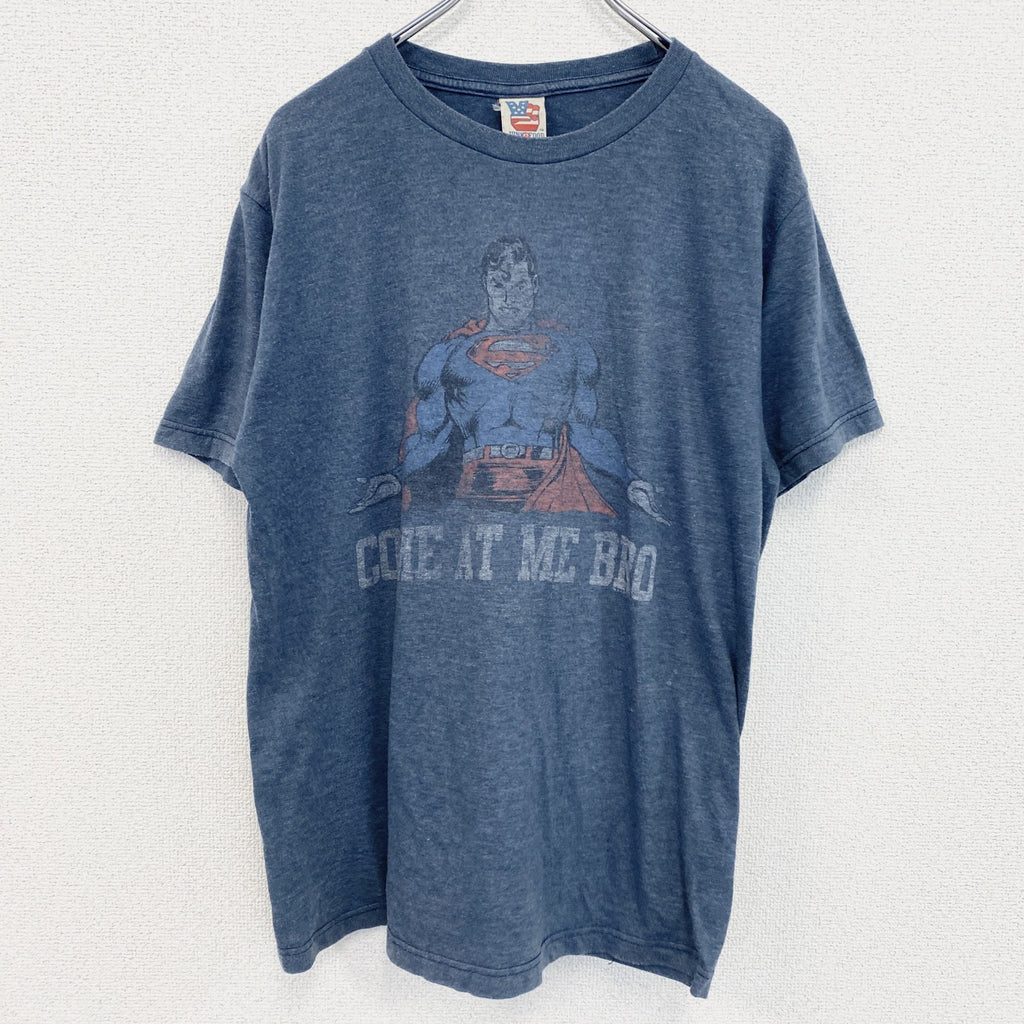 古着 used　半袖プリントTシャツ　スーパーマン　ディーシーコミックス　クルーネック　レトロデザイン　灰色　ダークグレー