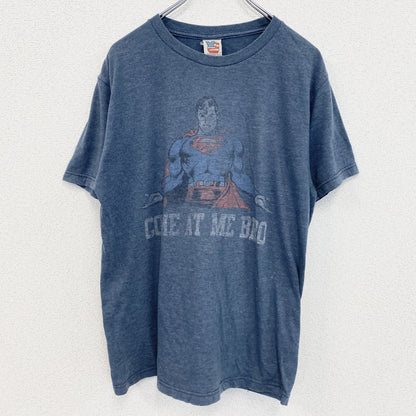 古着 used　半袖プリントTシャツ　スーパーマン　ディーシーコミックス　クルーネック　レトロデザイン　灰色　ダークグレー