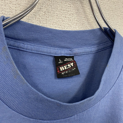 古着 used　90s　半袖プリントTシャツ　ヴィンテージ　シングルステッチ　花柄　水色　クルーネック　レトロ　Lサイズ