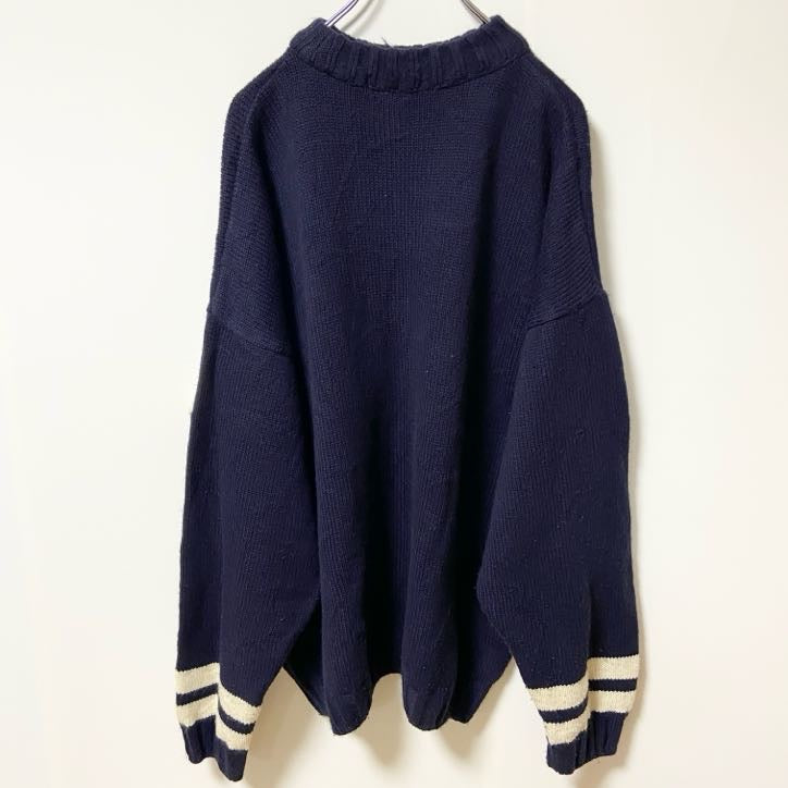90s　FILA フィラ　ロゴデザインニットセーター　ビックシルエット　ヴィンテージ　ネイビー　XLサイズ