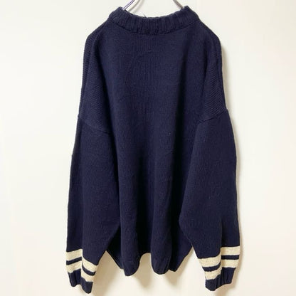 90s　FILA フィラ　ロゴデザインニットセーター　ビックシルエット　ヴィンテージ　ネイビー　XLサイズ