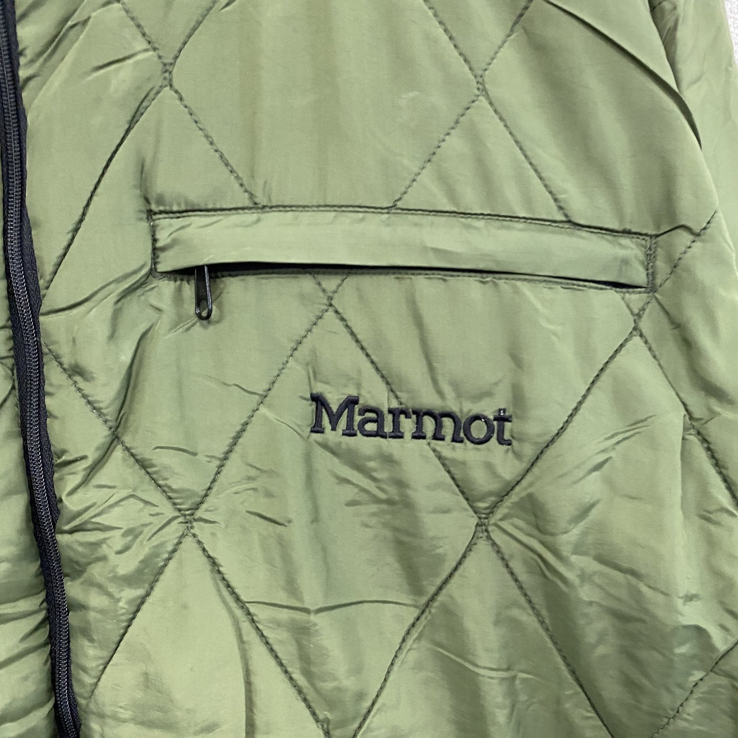 90s　Marmot　マーモット　キルティングジャケット　中綿入り　ヴィンテージ　カーキ　Lサイズ
