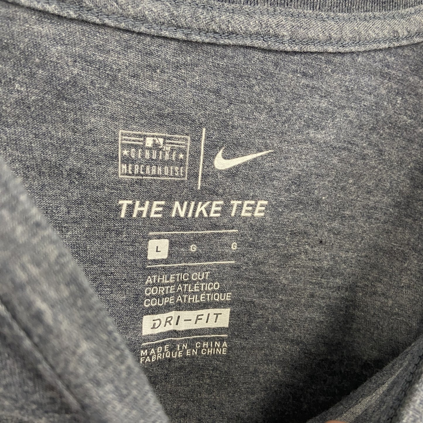 古着 used　NIKE ナイキ　半袖プリントTシャツ　DRI-FIT　スウッシュロゴ　グレー　クルーネック　カジュアル　Lサイズ