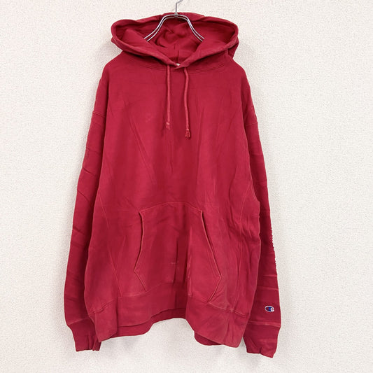 Champion　チャンピオン　リバースウィーブ　スウェットパーカー/フーディー　刺繍ロゴ　単色　復刻　赤　レッド　XLサイズ