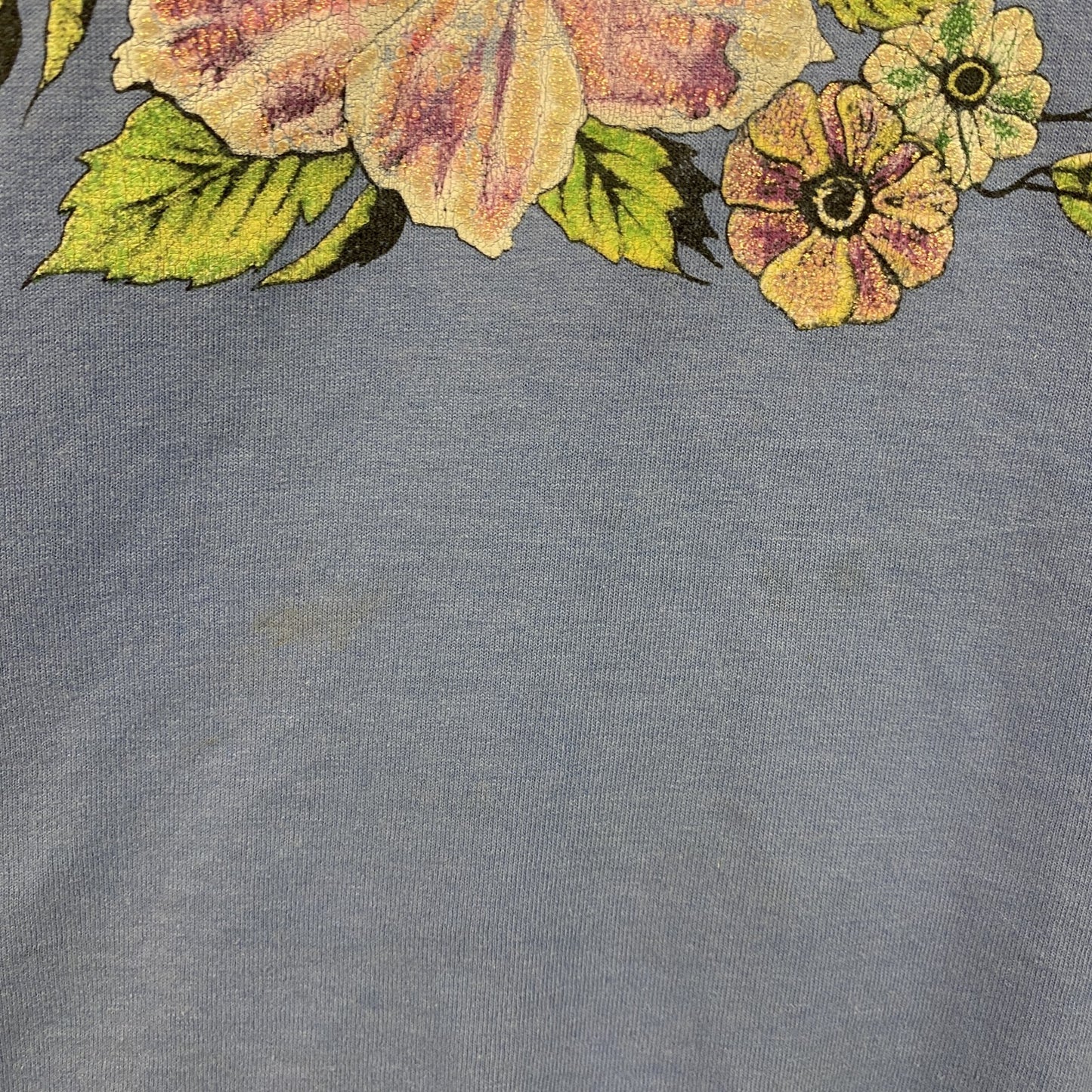 古着 used　90s　半袖プリントTシャツ　ヴィンテージ　シングルステッチ　花柄　水色　クルーネック　レトロ　Lサイズ