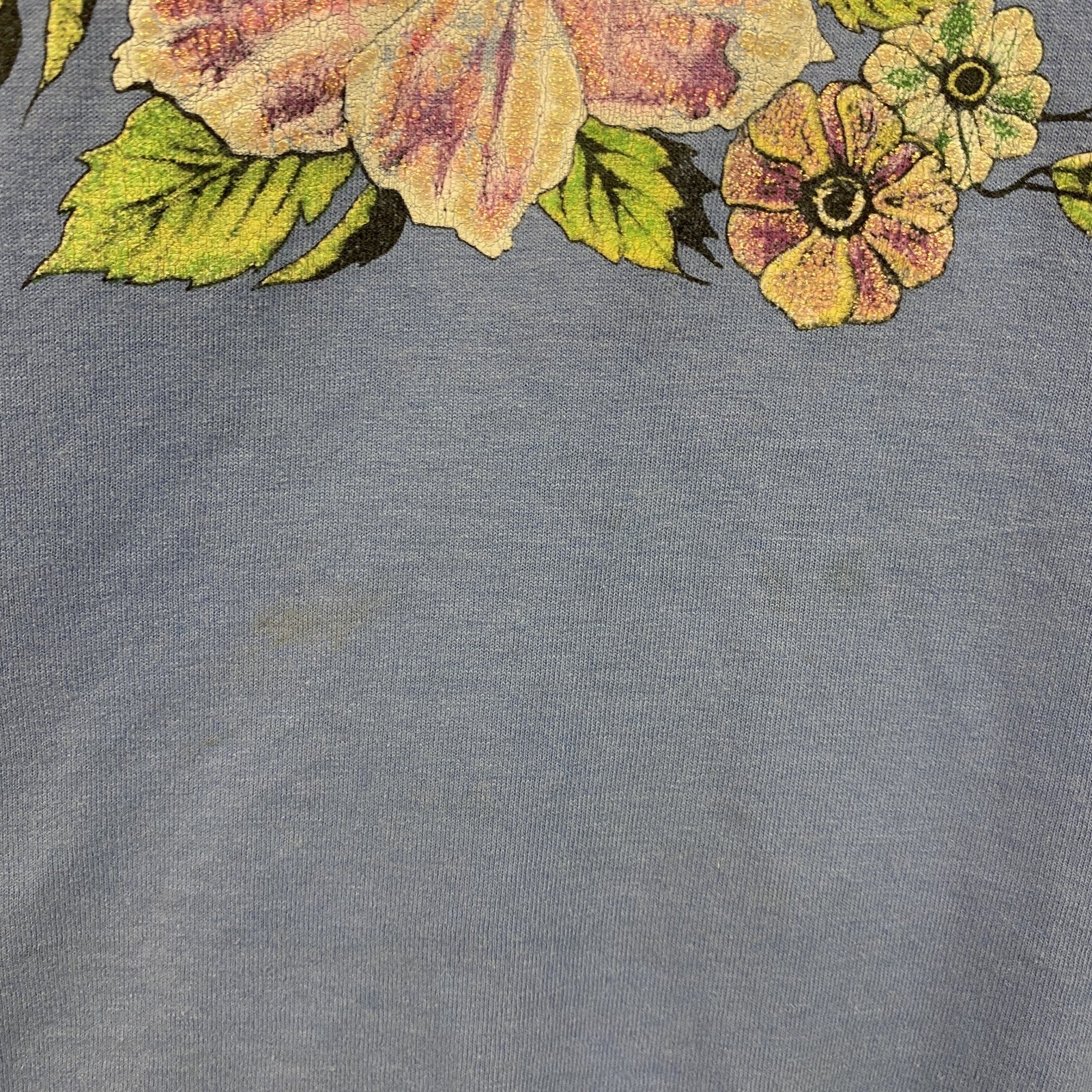 古着 used　90s　半袖プリントTシャツ　ヴィンテージ　シングルステッチ　花柄　水色　クルーネック　レトロ　Lサイズ