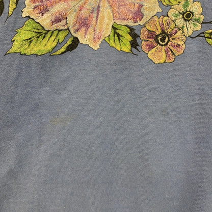 古着 used　90s　半袖プリントTシャツ　ヴィンテージ　シングルステッチ　花柄　水色　クルーネック　レトロ　Lサイズ
