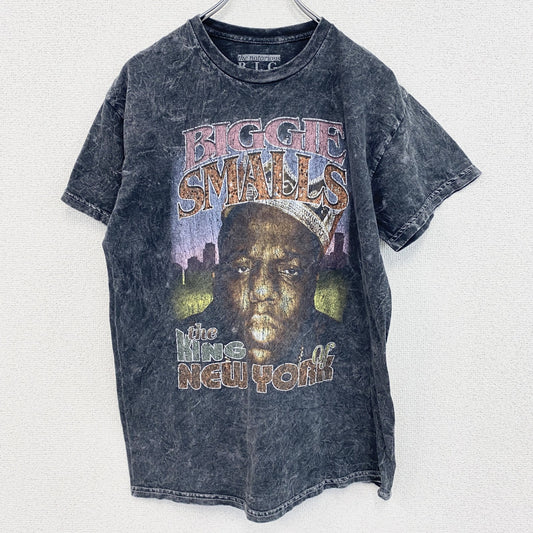 古着 used　半袖プリントTシャツ　ノトーリアスB.I.G　クルーネック　レトロデザイン　灰色　ダークグレー　Mサイズ