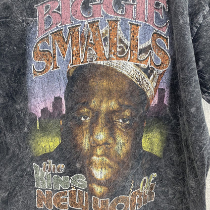 古着 used　半袖プリントTシャツ　ノトーリアスB.I.G　クルーネック　レトロデザイン　灰色　ダークグレー　Mサイズ