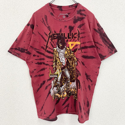 古着 used　METALLICA メタリカ　半袖バンドプリントTシャツ　タイダイ柄　クルーネック　赤黒　XLサイズ