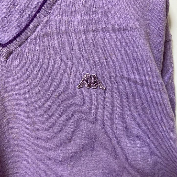 ROBE DI KAPPA　カッパ　Vネックニットセーター　ワンポイント　刺繍ロゴ　スポーツミックス　紫　パープル　Lサイズ