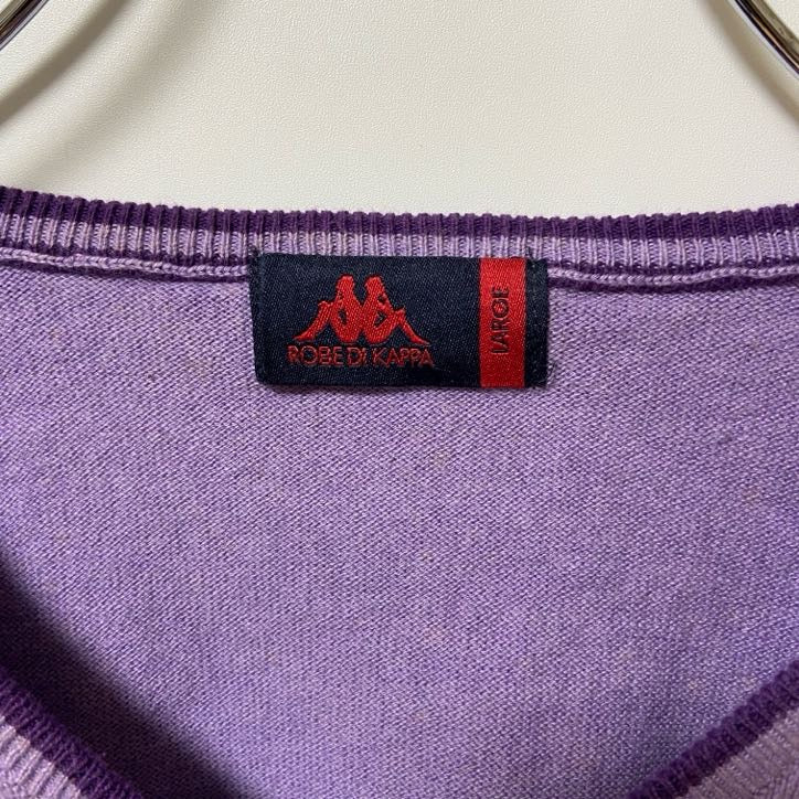 ROBE DI KAPPA　カッパ　Vネックニットセーター　ワンポイント　刺繍ロゴ　スポーツミックス　紫　パープル　Lサイズ
