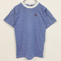 古着 used　90s　半袖ボーダー柄Tシャツ　ワンポイントプリント　クルーネック　青白　クローバー　シングルステッチ　レトロ