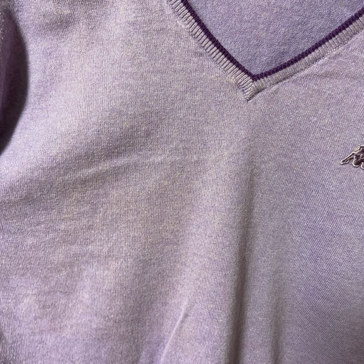 ROBE DI KAPPA　カッパ　Vネックニットセーター　ワンポイント　刺繍ロゴ　スポーツミックス　紫　パープル　Lサイズ