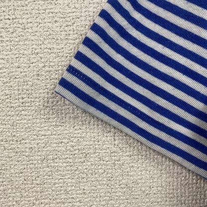 古着 used　90s　半袖ボーダー柄Tシャツ　ワンポイントプリント　クルーネック　青白　クローバー　シングルステッチ　レトロ