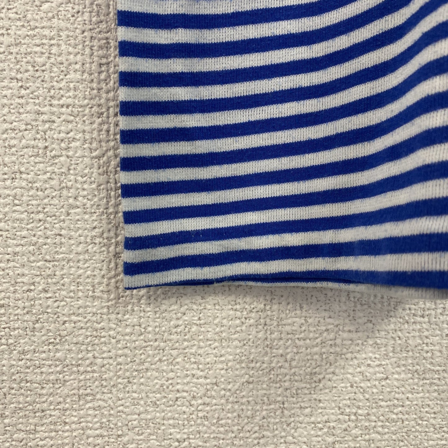 古着 used　90s　半袖ボーダー柄Tシャツ　ワンポイントプリント　クルーネック　青白　クローバー　シングルステッチ　レトロ