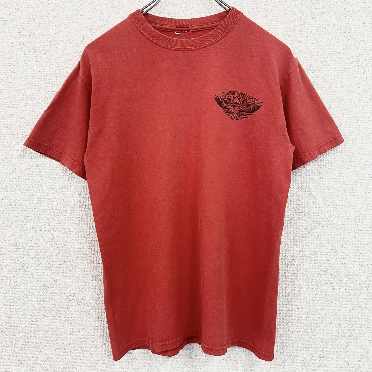 古着 used　半袖ワンポイントTシャツ　バックプリント　クルーネック　MEAN STREET　レトロ　赤　レッド