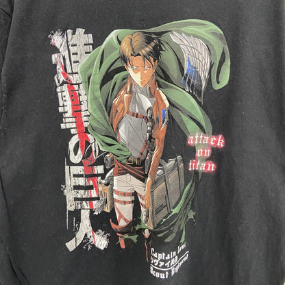 古着 used　進撃の巨人　半袖オリジナルアニメプリントTシャツ　リヴァイ兵長　クルーネック　レトロデザイン　黒　Lサイズ