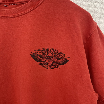 古着 used　半袖ワンポイントTシャツ　バックプリント　クルーネック　MEAN STREET　レトロ　赤　レッド